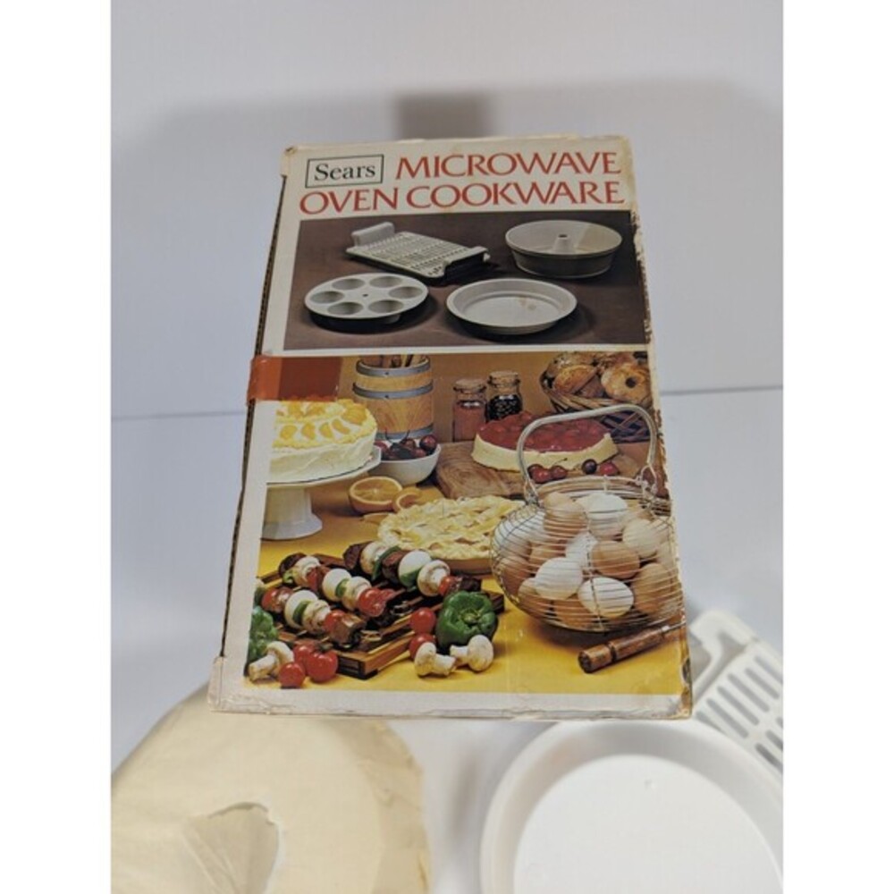 Vintage Sears Microwave Oven Cookware 4 Piece Set Baking Ring Pie Plate Rack USA - Picture 10 of 12